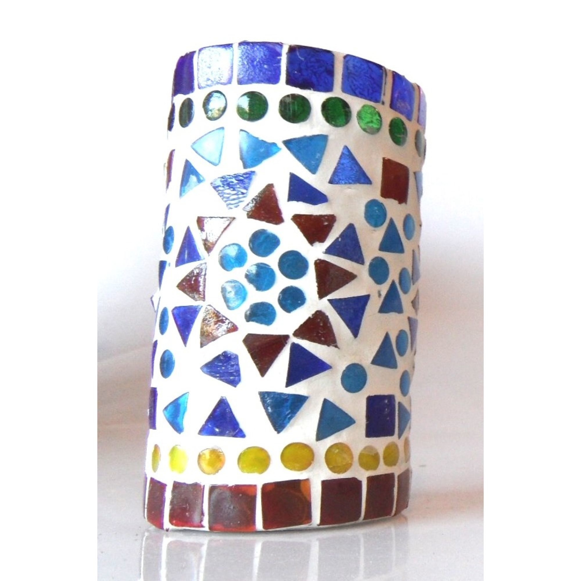 Mosaik Windlicht roter & blauer Rand - #Indien-Haus