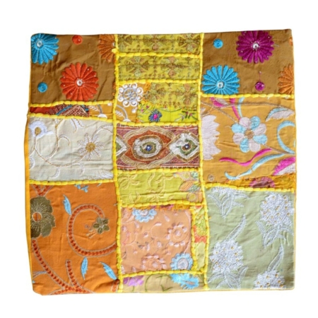 Indische Kissenhülle Patchwork gelb