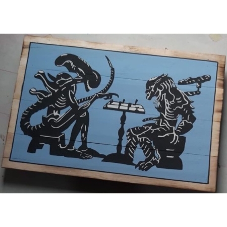 Werbeschild Alien vs Predator Schach