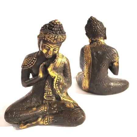 Figur Buddha im Lotussitz Messing-Antik