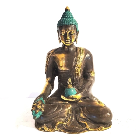 Figur Buddha im Lotussitz Messing-grün-gold