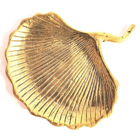 Schale / Räucherkegelhalter Ginkgoblatt Messing-gold