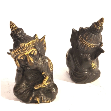 Figur ind. Gott Ganesha mit Krone Messing-Antik