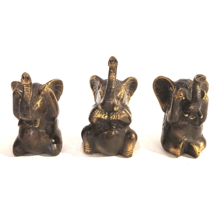 SET 3 Figuren Elefant hört nichts-sieht nichts-sagt nichts Messing-antik