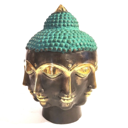 Figur Buddhakopf mit 7 Gesichtern Messing-Antik-grün