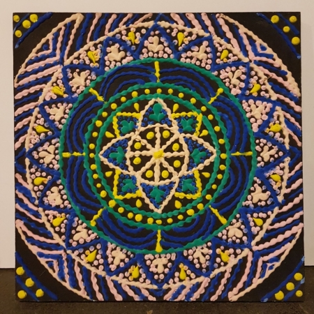 Bild Mandala in blau/grün/gelb/creme