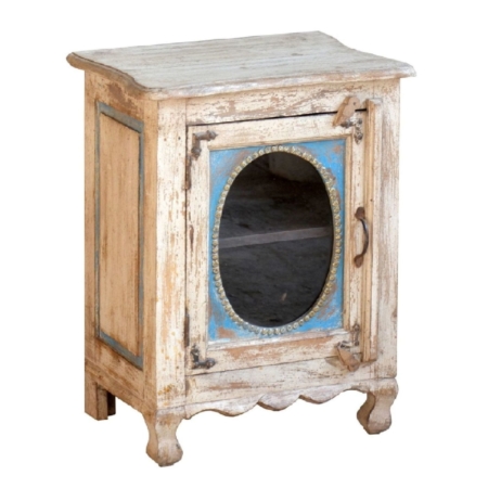 Beistellvitrine Barock-Stil weiß-blau ANSCHLAG LINKS