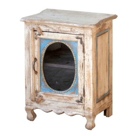 Beistellvitrine Barock-Stil weiß-blau ANSCHLAG RECHTS