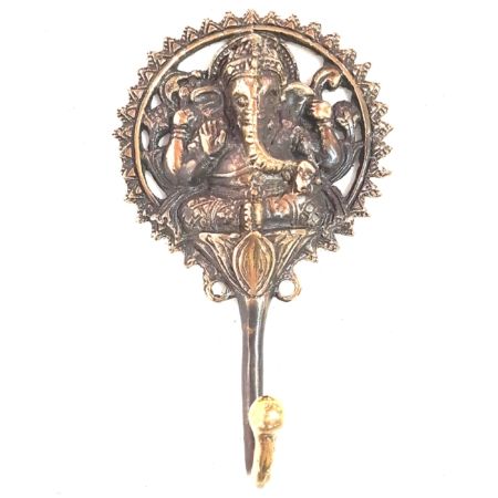 Wandhaken ind. Gott Ganesha - Elefatengott Messing-grün-gold