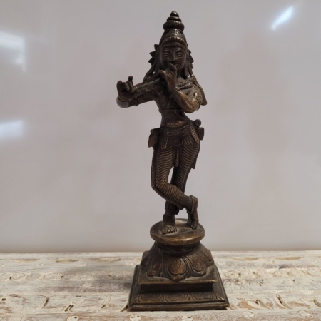Messingfigur indischer Gott Lord Krishna mit Flöte