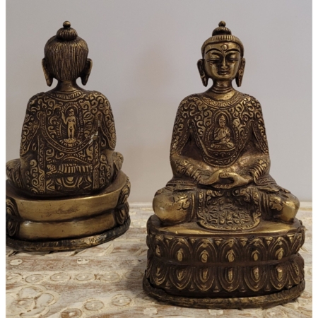 Messingfigur Buddha mit 3-Buddhagewand